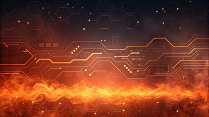Obraz premium Futuristic and technology background concept, Abstract digital circuit with fiery elements