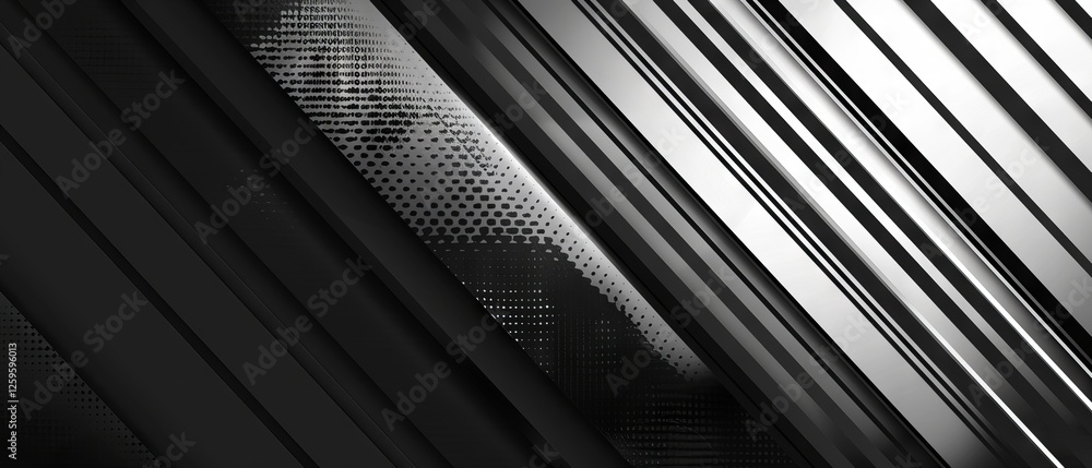 Poster abstract black and silver gradient with light gray and white tones, featuring soft diagonal lines an