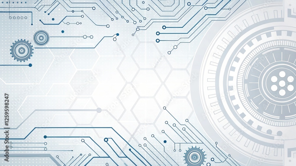 Aufkleber futuristic and technology background concept, digital circuit background with gears and hexagons