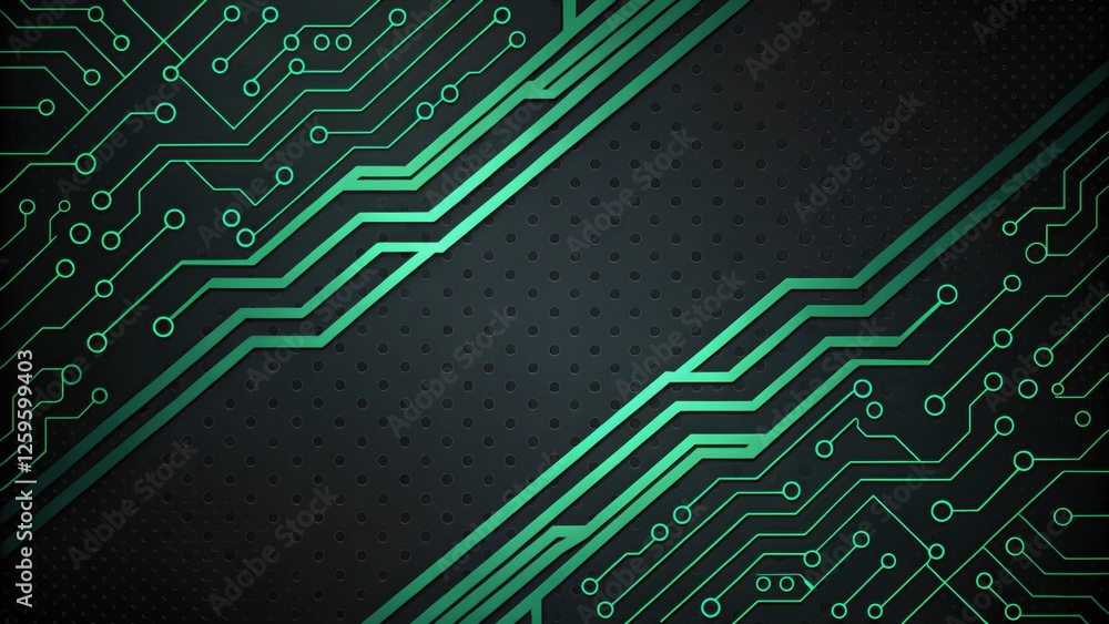 Poster futuristic and technology background concept, circuit board design with green lines on dark backgrou