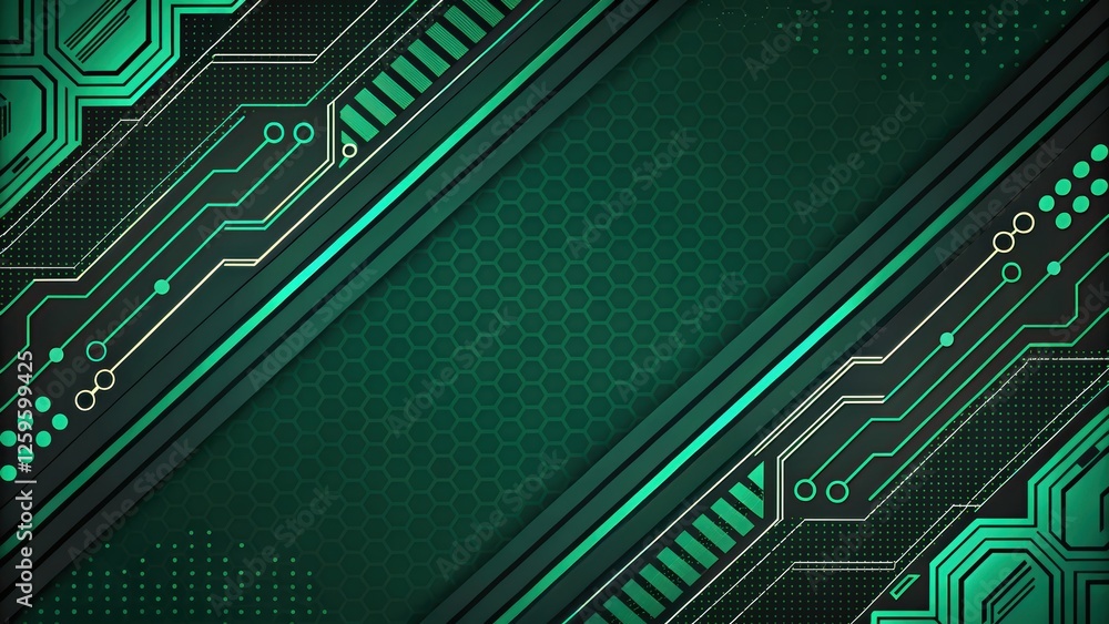 Poster futuristic and technology background concept, abstract green circuit pattern background