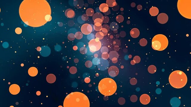 A blue background with orange and blue dots. The dots are scattered all over the background
