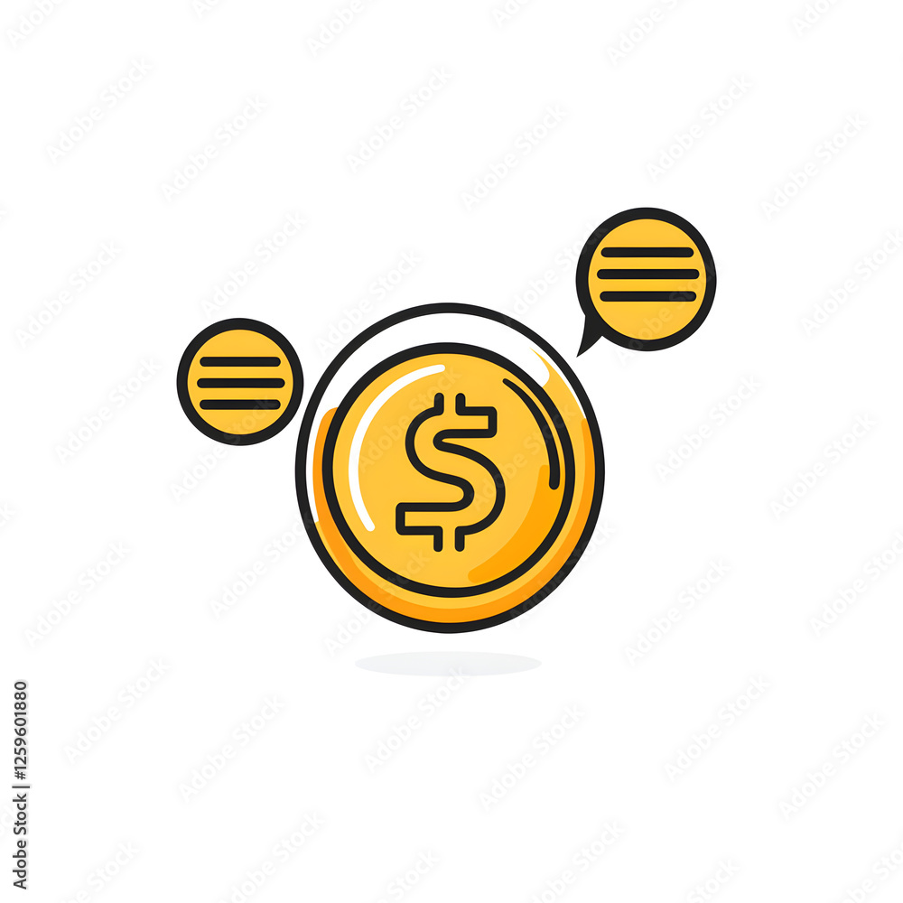 Aufkleber linear icon with a single coin with a speech bubble symbolizing business discussions