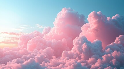 Soft pink clouds illuminated by the sun at sunrise, creating a serene and dreamy atmosphere