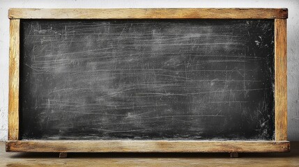 Empty chalkboard with worn wooden frame, ideal for educational settings or creative projects
