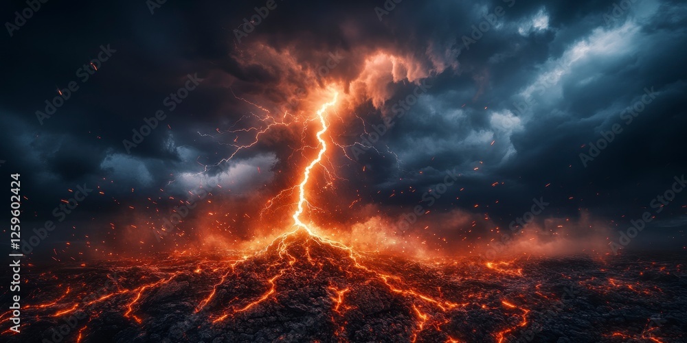 Aufkleber a massive lightning bolt, with dark clouds in the background and light on top of it. the bottom is c