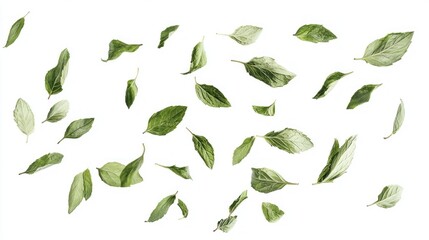 Floating oregano leaves, white background, food photography, recipe design