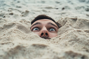 Office worker hiding head in sand
