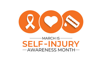 Self-Injury Awareness Month (SIAM) is observed every March to raise awareness and reduce stigma about self-harm. Design for banner, cards, prints, social media, poster, flyer and background design.