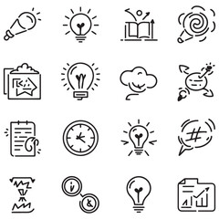 Inspiration and brainstorm line icons collection. Thin outline icons pack. UI icon collection. Set of line web pictogram with white background