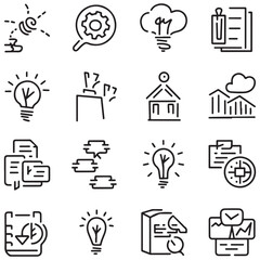 Inspiration and brainstorm line icons collection. Thin outline icons pack. UI icon collection. Set of line web pictogram with white background