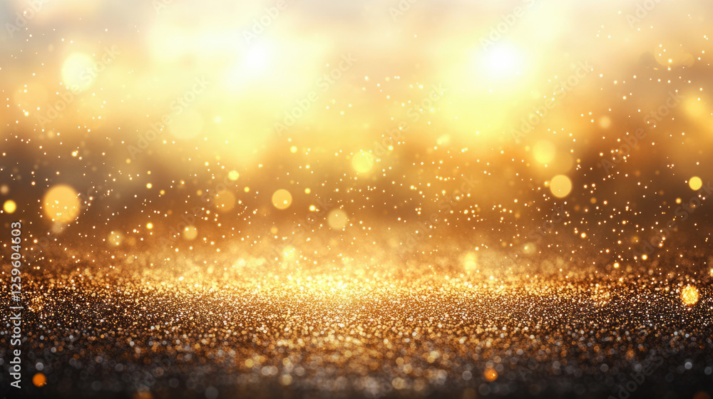 Wall mural gold abstract background with sparkle bokeh texture design for christmas and social media backdrop.