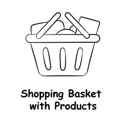 Shopping Basket Icon – Full Cart with Purchased Items - Hand Drawn Vector Icon