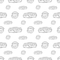 bread pattern. bakery seamless pattern. doodle bread seamless pattern. doodle bakery background