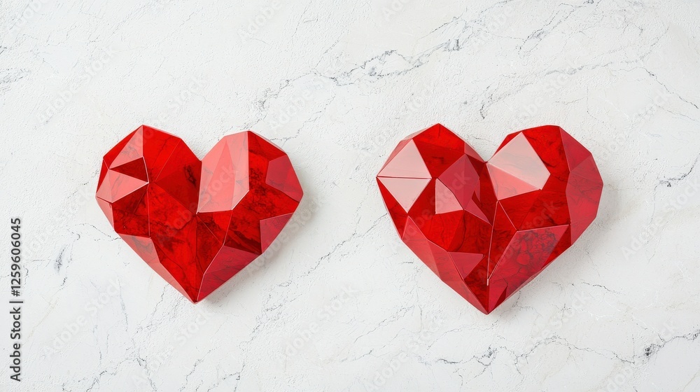 Poster two red hearts symbolizing love and unity in artistic expression.