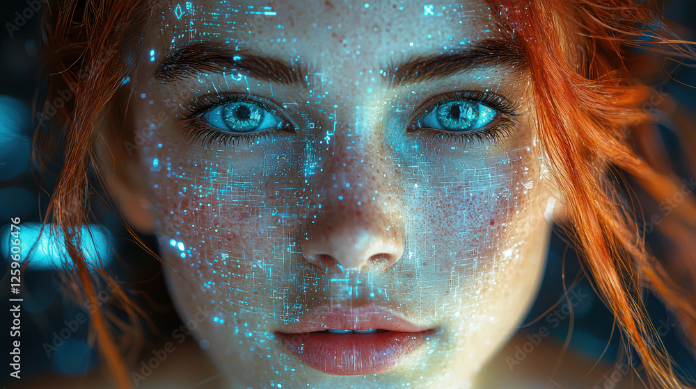 Aufkleber biometric security system fails to identify sophisticated deepfake face in futuristic cybersecurity 