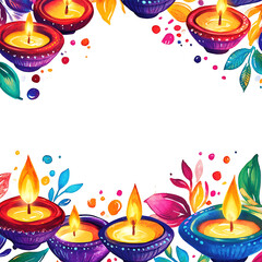 Obraz premium Colorful Celebration Frame For Diwali In India With Copy Space And Diyas For Indian Festival Lights Decoration And Celebration Images Illustrations