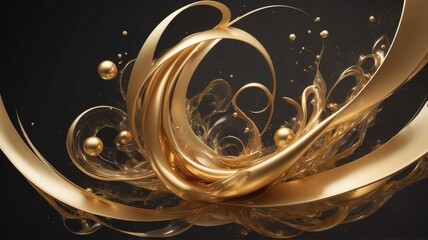 Abstract Gold Swirl and Spheres Design