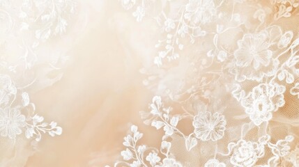 Elegant Close-Up of Delicate White Lace Fabric on a Soft Peach Background