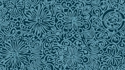 Fototapeta premium Intricate Floral Pattern Design in Teal and Blue Tones