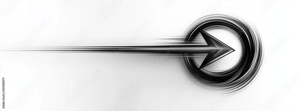 Poster abstract arrow symbol intersecting a circle, minimalist design, white backdrop, modern graphic eleme