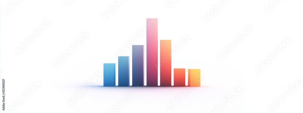 Poster gradient bar graph on white background, vibrant colors blend seamlessly, showcasing data trends in a