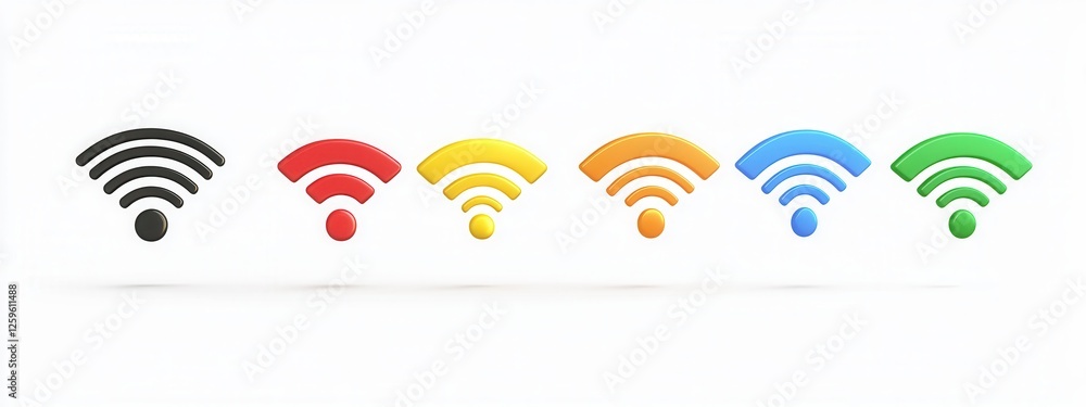 Poster wifi signal strength icons in a row, simple design on a white background, representing connectivity 