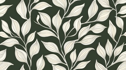 Elegant Leaf Pattern on Dark Green Background for Seamless Design