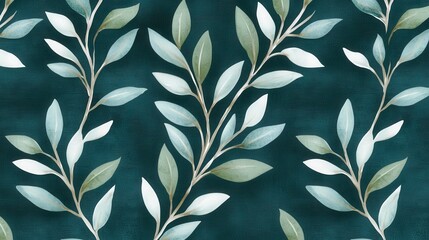 Elegant Green Leaf Pattern on Dark Background for Textile Design