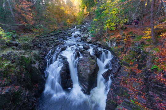 The  Hermitage is a woodland walk with stunning views of the waterfall, river, and a great place to enjoy and take in nature and the relaxing atmosphere especially in autumn, Dunkeld, Perth, Scotland 