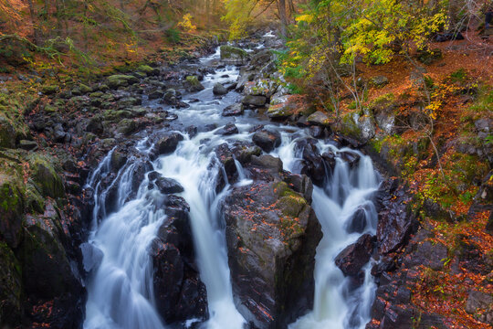 The  Hermitage is a woodland walk with stunning views of the waterfall, river, and a great place to enjoy and take in nature and the relaxing atmosphere especially in autumn, Dunkeld, Perth, Scotland 