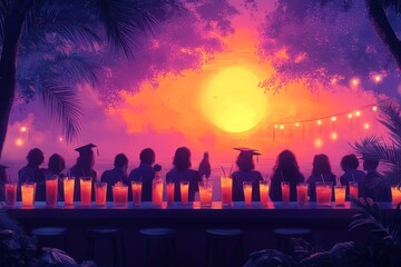 Graduates celebrate sunset beach party