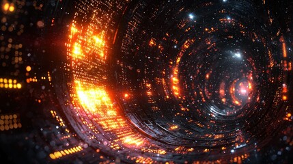 Fiery cosmic tunnel, swirling nebula, digital art, background, sci-fi