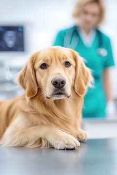 Golden Retriever Dog at Veterinary Clinic Visit