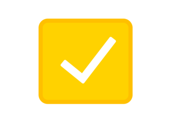 yellow check mark icon - white tick inside yellow box, approval symbol, confirmation sign, success indicator, correct choice, verified icon, positive feedback, accepted status, validation graphic