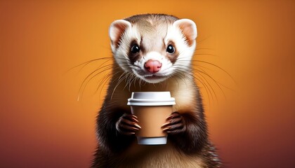 Adorable Ferret Enjoying a Cozy Cup of Coffee