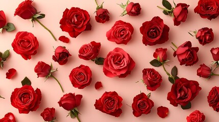 Romantic Red Roses Flat Lay Valentine s Day Floral Background Design