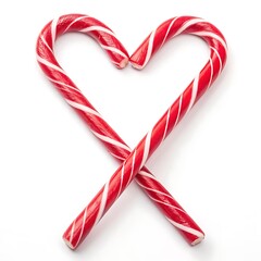 Fototapeta premium Two red and white candy canes crossed to form a heart shape, representing love and holiday cheer