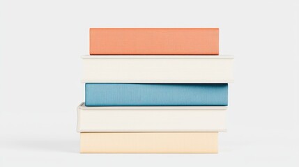 Stack of pastel-colored books on white background; education concept
