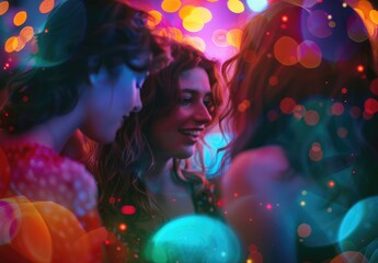 Smiling Woman With Curly Hair in Front of Group happy new year