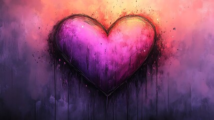 Hand-lettered Valentine heart card with an artistic brushstroke heart design on a textured watercolor background warm romantic tones