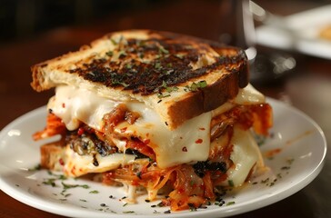 Golden Brown and Crispy Kimchi and Cheese Grilled Sandwich with Melted Goodness
