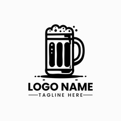 black beer mug vector logo design vector Glass beer mug with frothy head and handle ,beer mug illustration