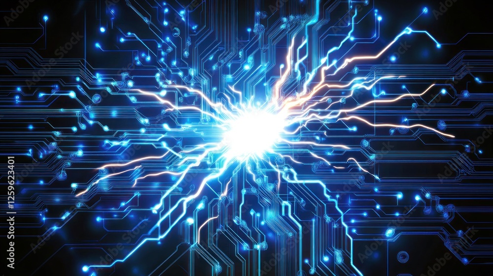 Poster digital network core with glowing connections and intricate circuitry paths