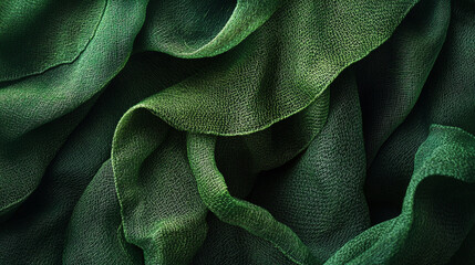 Elegant Emerald Green Fabric Texture Draped Soft Silk Background Wave Dark Deep Rich Style Cloth    