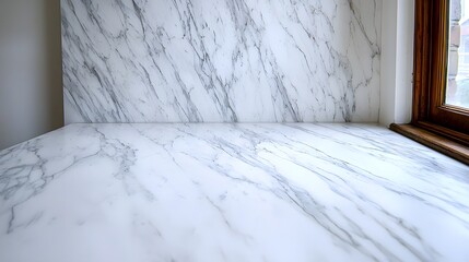Elegant White Marble Surface with Veins in Bright Room Setting