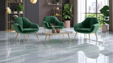 Modern Living Room with Stylish Green Chairs and Elegant Decor