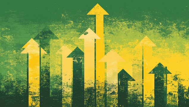 Charting Growth, Abstract Green Background, Upward Trend - Powered by Adobe