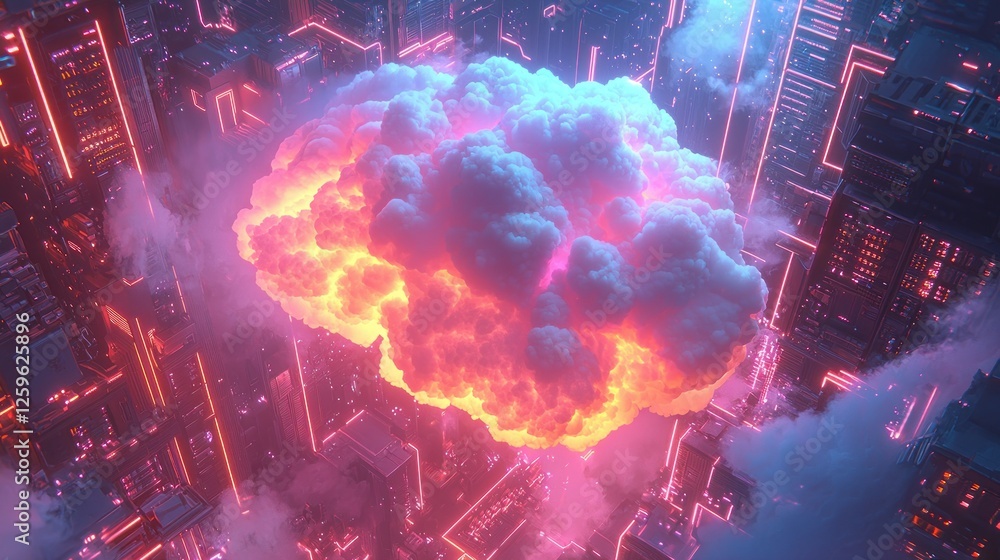 Poster futuristic city cloud computing network data
