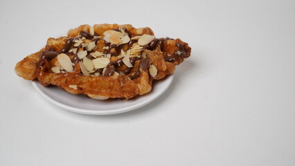 croffle, foods, crispy, flaky, isolated, waffles, nutella, waffle, flour, fat, croffle isolated, croissant, buttery, snacks, croissant isolated, dough, western snacks, eggs, chocolate almond, almond, 